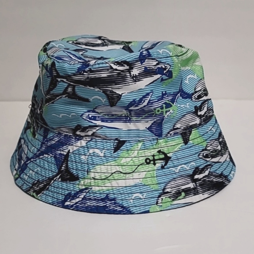 Koala Kid Boy's Bucket Hat Blue Reversible Shark Print Wide Brim Casual Summer